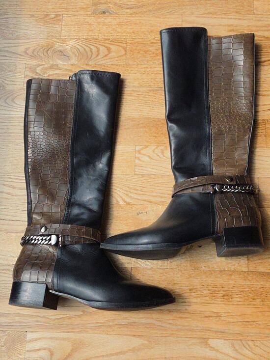 NAPOLEONI Shoes - (9) NAPOLEONI Knee-High Leather Crocodile Black Brown Boots Fall Luxury Classic